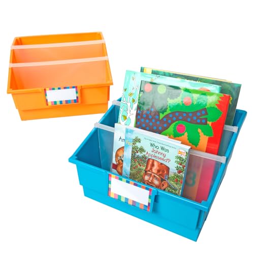 Image of Really Good Stuff Neon Picture Book Classroom Library Bins, 4 Pack | 13.5 inch x 13.5 inch x 7.75, Large Plastic Bin Organizers for Book Organization, Documents, Files, Magazines