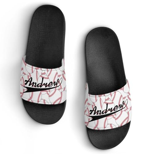 Custom Sports Slides Personalized Slippers - Baseball Sandals Quick Drying Softball Slippers Indoor Outdoor,Gifts for Men Youth Boy (Black,Style 32)