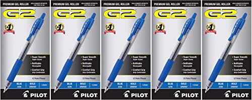 PILOT G2 Premium Refillable & Retractable Rolling Ball Gel Pens, Bold Point, Blue Ink, 12 Count (31257) 5 Pack
