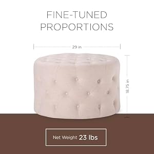 Maven Lane Marcy Traditional Large Round Ottoman, Cushioned Footrest for Living Room Couch, Chair, or Dorm Room in Rustic Cream Fabric Upholstery Maven Lane Marcy Traditional Large Round Ottoman Cushioned Footrest for Living Room Couch Chair or Dorm Room in Rustic Cream Fabric Upholstery