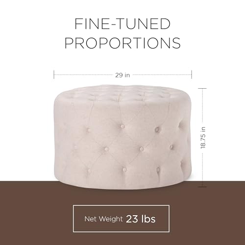 Maven-Lane-Marcy-Traditional-Large-Round-Ottoman-Cushioned-Footrest-for-Living-Room-Couch-Chair-or-Dorm-Room-in-Rustic-Cream-Fabric-Upholstery Maven Lane Marcy Traditional Large Round Ottoman Cushioned Footrest for Living Room Couch Chair or Dorm Room in Rustic Cream Fabric Upholstery
