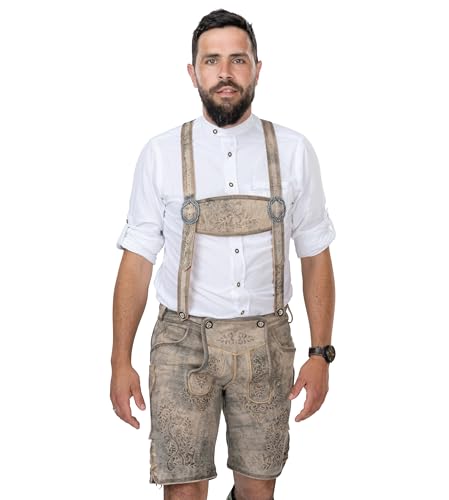 Schöneberger Trachten Couture Lederhosen Oktoberfest Men, Genuine Leather - Authentic German Bavarian Antique Leather Pants with Suspenders Ferdinand (32\")