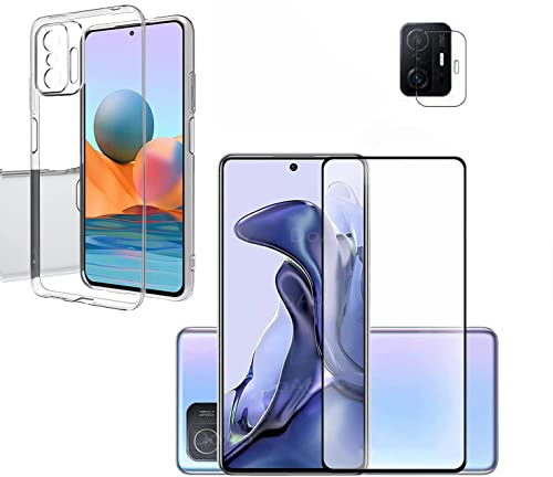 [1+1+1 pièces] Coque Xiaomi 11T Pro, [+Protecteur de lentille + Verre Trempé] [3D Incurvé Couverture Complète] Souple Silicone TPU Housse Case Cover Film pour Xiaomi 11T Pro/xiaomi 11T Cover