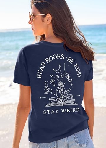 Book Shirts for Women Read Books Be Kind Stay Weird Print Tshirt Book Lover Short Sleeve Tees Reader Gift Tops4