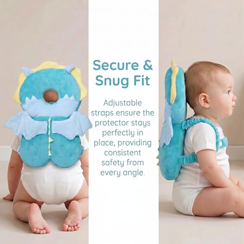 Image of Baby Head Protector Backpack - Soft & Lightweight Head Protection Pad for Bebe Walking and Crawling(Dragon)