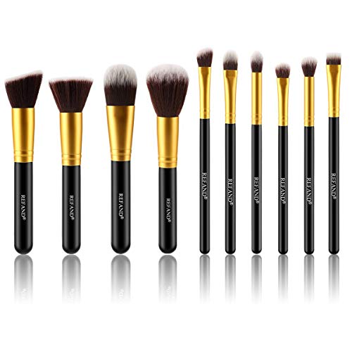 Refand Makeup Brush Set, Face Brush Synthetic Kabuki Cosmetics Foundation Powder Concealers Blending Eye Shadows Brushes Kit 10 PCs