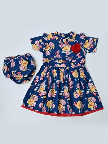 Image of mini mama by Bella Moda Front Flower Applique Dress (Blue, 18-24M)