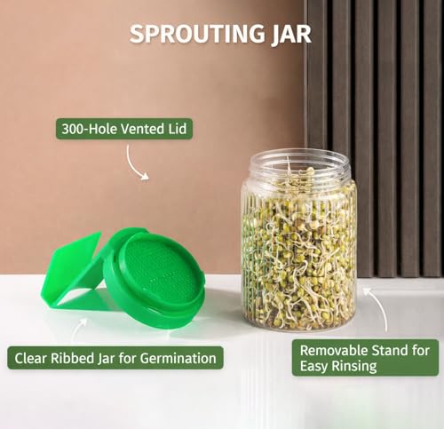 Image of Sprouts Maker Jar - 720ml Durable & Reusable Sprouter for All Seeds and Beans, BPA-Free with 300-Hole Mesh Lid for Airflow, Odor-Free, Easy Drainage, and Hygienic Sprouting (750ml)