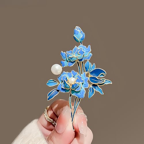 Image of Dainty Flower Brooch Pin for Women Graceful Peony Pearl Enamel Badge Lapel Pin Brightly Colored Corsage Pin Chic Banquet Party Jewelry Dress Accessories Gift