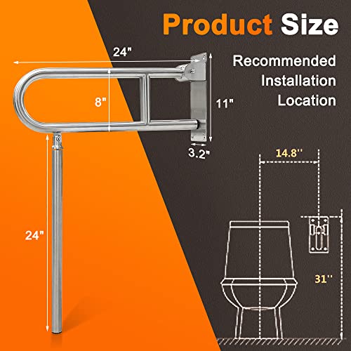 Flip Up Grab Bars For Bathroom Toilet Rails Handicap Grab Bars Shower Safety Hand Rails For Elderly Bathtub Grab Bar Tub Handicapped Toilet Support Shower Handles Bath Rail Folding Grip Bar #TOP3