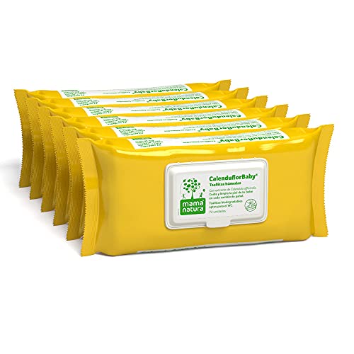 CalenduflorBaby® Toallitas húmedas Bebé Mama Natura®, Biodegradables con Extracto Calendula officinalis. 6 packs x 72 uds (432 unidades) - Aptas para el WC…