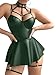 Foxiny Sexy Strappy Leather Underwire Choker Garter Belt Mini Lingerie Set Dress with Thong 3 Piece Women Pu Latex Push Up Night Wear Outfits Green X-Large