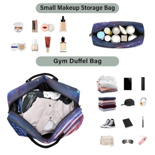 American Flag Starry Sky Travel Duffle Bag Gym Bag Weekender Bags with Toiletry Bag Travel Trip Tote Bag4