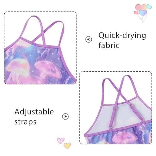 Image of Girls Tankini Swimsuit Mermaid Bathing Suits Criss-Cross Strap Adjustable Summer Beach Two Piece Swimwear Size 4-12