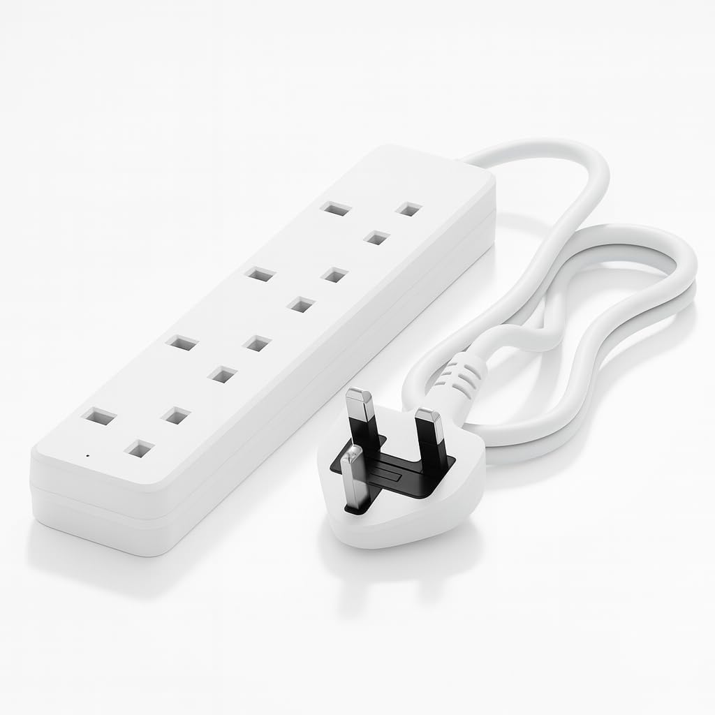 3M Extension Lead with 4 Way Socket, Heavy Duty Power Strip with Neon Indicator Light, Multi Socket Adapter for Home, Office, Living Room, Camping Essentials,3 meter Extension Cable. (5-socket)