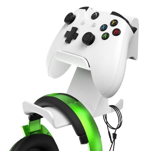 6amLifestyle Controller and Headphone Wall Mount Holder Stand with Cord Hanger for PS5 PS4 Xbox One Switch Pro Gamepad Controller Hook Strong Adhesive/Screws, White