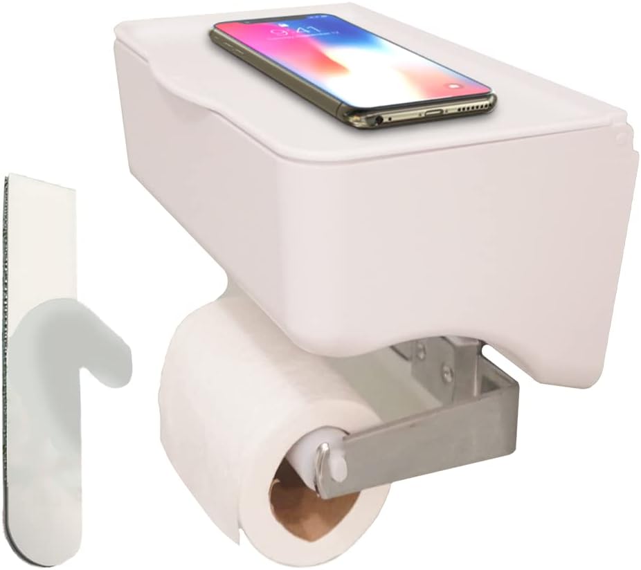 White Peel and Stick Bathroom Wipe Holder with Shelf