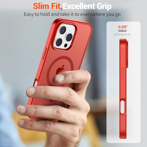 Image of SUPFINE Magnetic for iPhone 16 Pro Max Case (Compatible with MagSafe) (Military Grade Drop Protection) Slim Translucent Matte Shockproof with Anti-Fingerprint Phone Case,Red