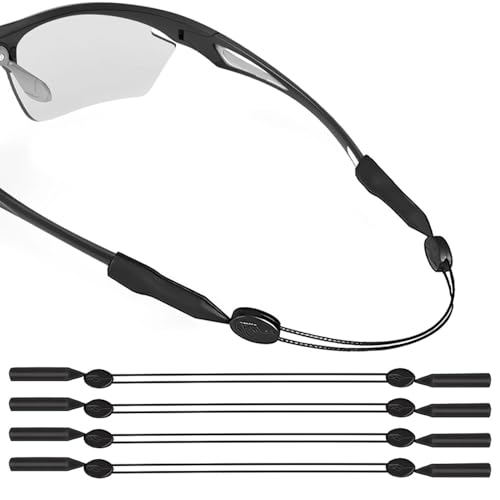 4 Piezas Cinta Gafas Deporte, Cordones Antideslizantes para Gafas, Sujeta Gafas Deportivo, Correas de Gafas Ajustables, Cordon Gafas para Hombre, Mujer y Niño, Negro