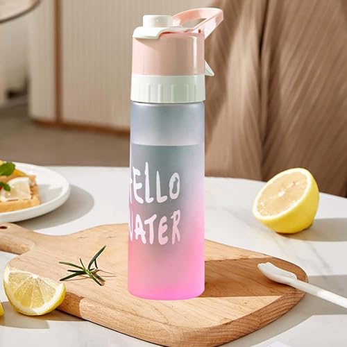 KLYKLL Sports Water Bottle with Spray Mist, 650ml Drinking Bottles, 2-IN-1 Mist & Sip Function Spray Water Bottles for Cycling Climbing Fitness Humidification Cooling