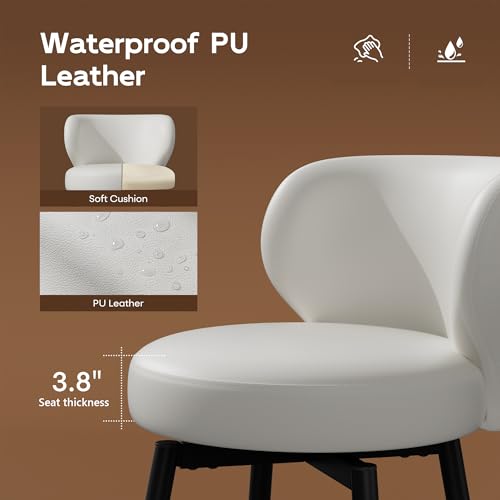 Image of 26 inch Cream White Bar Stools Set of 2, Swivel Kitchen Island Chairs