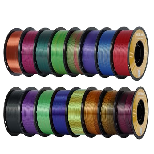 Image of Kingroon Tricolor PLA Filament, Dualcolor Silk PLA Filament, Multicolor 3D Printer Filament, 1.75 mm, Dimensional Accuracy + /- 0.03 mm, 16kg Spool(35.2lbs) 16 Rolls, 16 Different Multicolor Filaments