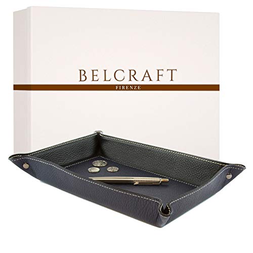 BELCRAFT Luni Taschenleerer Leder, Handgearbeitet in klassischem italienischem Stil, Ordentlich Tablett, Blau (28x19 cm) Cover