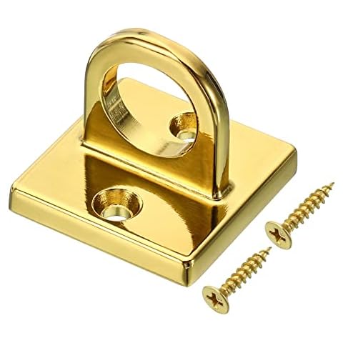 PATIKIL Pad Eye Plate U Hooks, Metal Ceiling Hook Wall Mount Loop with Screws Hardware Ring Hooks for Hanging Ropes in Queue Barrier, Bright Golden Cover
