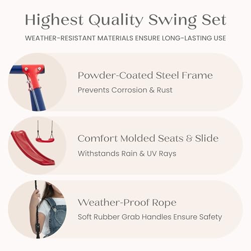Image of Delta Children FunZone Outdoor Metal 4-Piece Swing Set - Includes 2 Swings, 1 Disc /Saucer Swing and Slide, Blue /Red