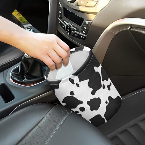 Image of Cow Print Car Garbage Can Waste Basket for Cars - Back Seat, Floor, or Hanging Headrest Cars Accessories Interior Road Trip Essentials
