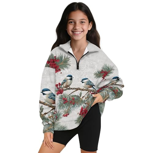 Image of AmzPrint Girls Graphic Quarter Zip Coat Long Sleeve Lightweight Oversized Athletic Running Hoodies For Kids Teen Girls
