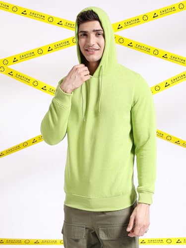 Image of The Indian Garage Co Green Regular Fit Solid Pullover Hooded Sweatshirt