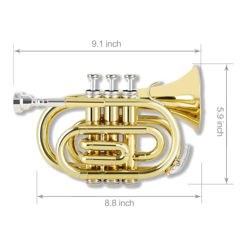 image for ModouString Bb Pocket Trumpet with Case,Mouthpiece, Cleaning Cloth Bra