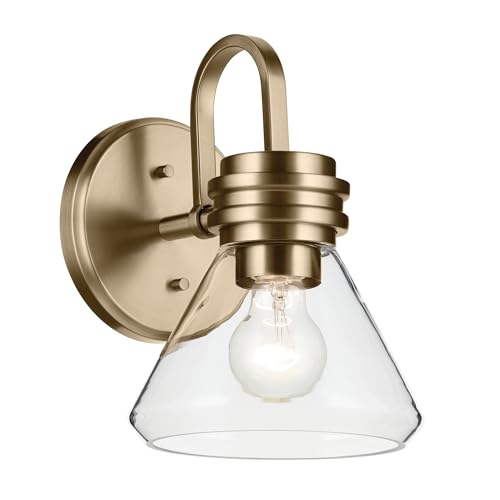 Image of Kichler Farum 7.25 inch 1-Light Wall Sconce Bathroom Vanity Light Fixture with Clear Glass in Champagne Bronze for Modern Lighting Over Mirror (7.25 inch W x 9.5 inch H) 55153CPZCLR