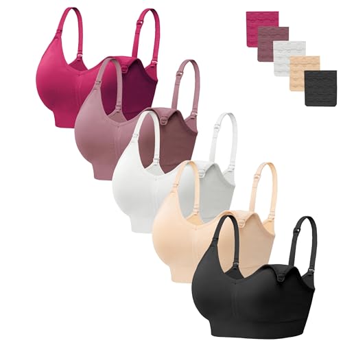 Image of HBselect Women Maternity Bras 5 Pack Nursing Bras for Breastfeeding Seamless Pregnancy Sleep Bralette with Extra Extenders