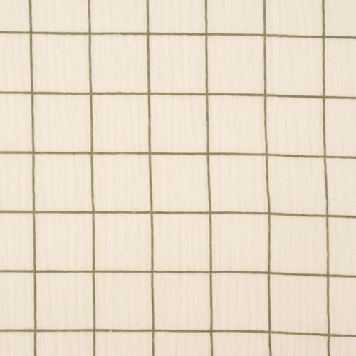 SCHÖNER LEBEN. Double Gauze Muslin Fabric Sold by the Metre Grid Check Beige Khaki Green 1.30 m SCHÖNER LEBEN. Double Gauze Muslin Fabric Sold by the Metre Grid Check Beige Khaki Green 1.30 m