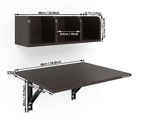 Image of Madhuran Engineered Wood Wall Mounted Laptop Study Table Desk with Books Storage Corner Shelf (Matte Wenge) Office Kitchen Students Reading Working Desk Organizer Work Home