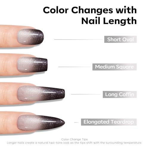 Image of modelones Gel Nail Polish Black Sliver, Glitter Gel Polish Color-Changing Mood Temperature-Sensitive Halloween Soak-Off Nail Art Manicure 15 ML