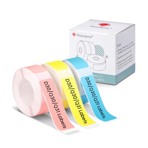 Phomemo Q31/Q30 Étiquettes Adhésives Rose/Jaune/Bleu 14 x 50 mm Étiquettes thermiques pour Phomemo Q31/Q30S/Q30 etiqueteuse