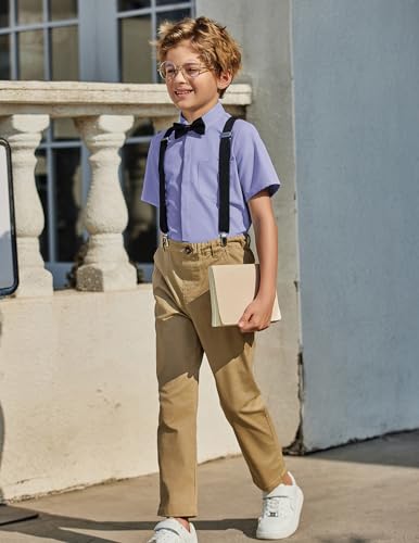 Image of Arshiner Boys Short Sleeve Dress Shirts Solid Button Down Shirts | formal Uniform School Shirt, for 4-12 Years, Hidden Buttons, with Chest Pocket, Regular Fit, Summer Tee top for Kids