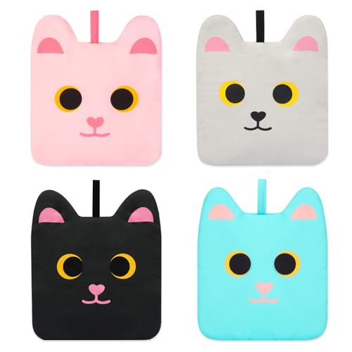 NIGOWAYS 4 Pack Pot Holders for Kitchen,Cute Hot Pads for Kitchen,Cat Design Heat Resistant Potholder,Oven Pot Holders with Hook,Potholders Sets for Cooking,Baking(4-Colors Cat)