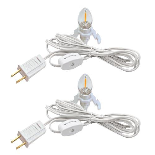 2 Pack Accessory Cord with 2 C7 Led Light Bulb Candelabra-Base E12 Socket White Cord with On/Off Switch Plugs for Holiday Decorations Christmas Village House