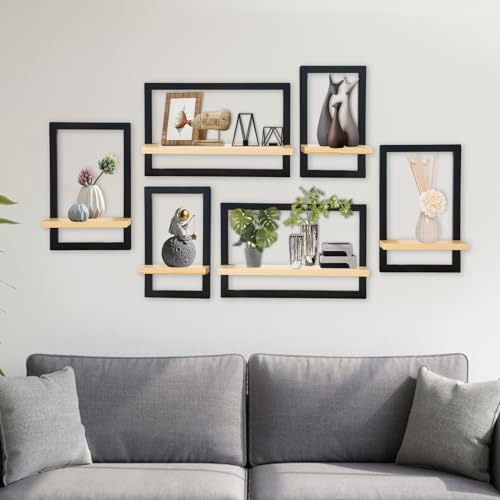 Lot 3 Étagères Murales Flottantes Bois Métal hi-home