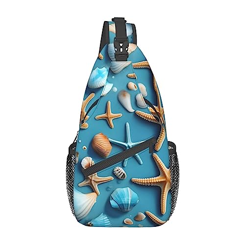 Sac cross body bleu imprimé étoile de mer et coquillages sacoche homme femme voyage noir