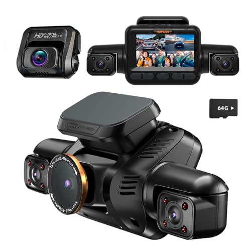 HUPEJOS AI 4K Dash Cam Front and Rear Recording with Driver Monitoring System, STARVIS 2 Night Vision, 360° View 4 Channel Dashcam Car Camera, 5G Wi-Fi GPS, CPL, 3' Touch Screen, with 64GB Card,V8 MAX