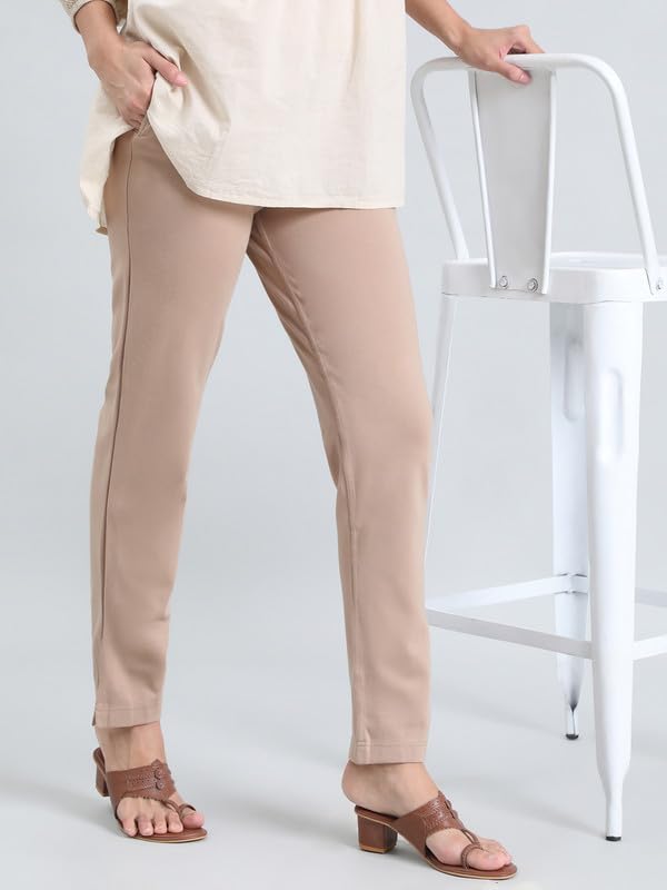Image of GO COLORS Ponte Smart Kurti Pants Full Length for Women | Breathable, Mid Rise