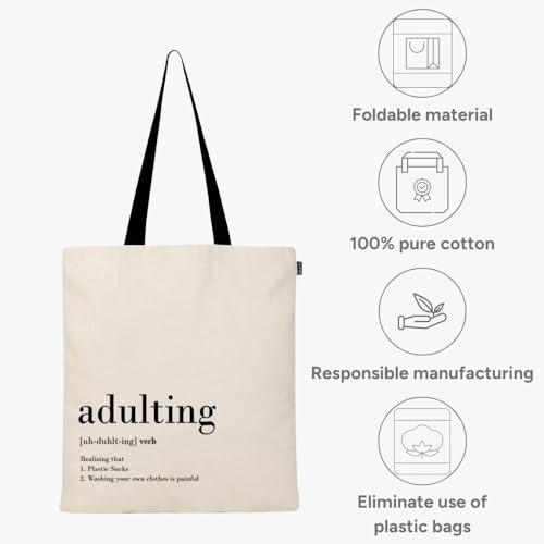 Eco Right Borsa Stoffa Shopper, Cotone Tote Bag, Borsa Donna, Borsa Tote Tracolla Cotone E Tela Con Manici Stampa, Borsa Shopper Riutilizzabile Ecocompatibile Lavabile - 6