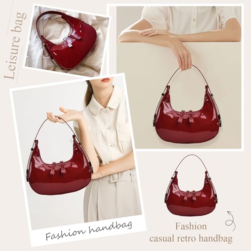 Image of Juoxeepy Ita Bag Cute Bow Purse Aesthetic Japanese Shoulder Bag Faux Leather Tote Bag Y2k Red Handbag Purse