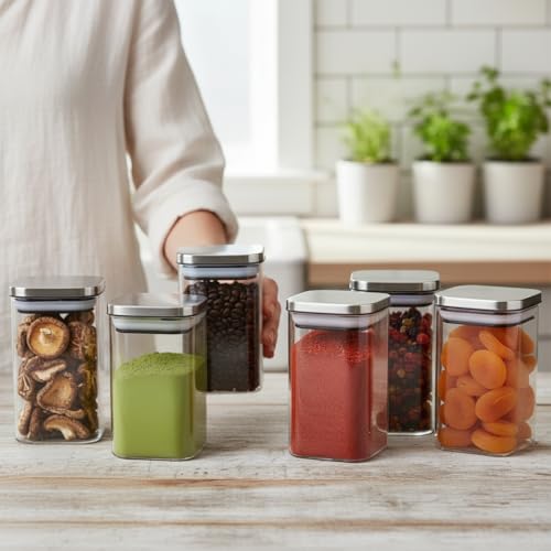 Image of ginoya brothers Airtight Borosilicate Glass Square Jar With Wooden Or Steel Lid Multi-Size, Container for Spices, Coffee, Grains, Snacks & Kitchen Organization (2, STEEL LID, 270 ML)