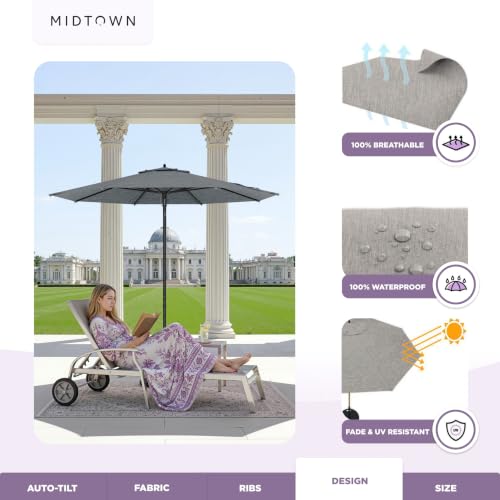 Image of Midtown Umbrellas Push and Pop - 8 Ft Patio Umbrella, Cast Slate Canopy